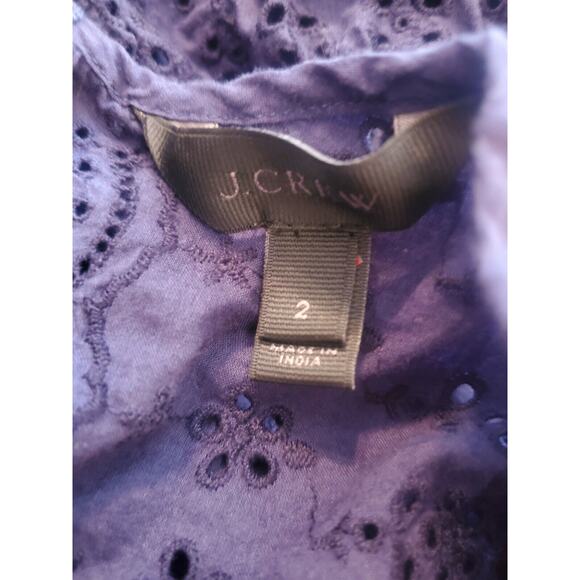 J. Crew Eyelet Lace Flutter Hem Dress Size 2 Navy Blue Preppy A Line - Picture 5 of 7